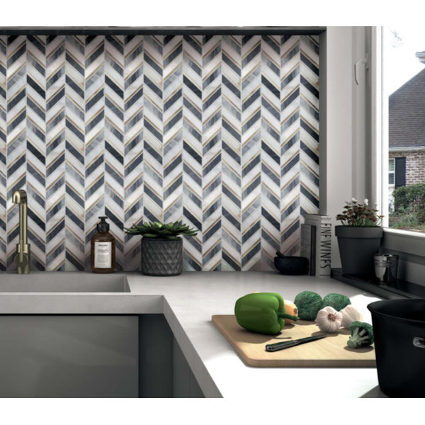 Stella 1" x 3" Chevron Metal Marble Mosaic Wall Tile