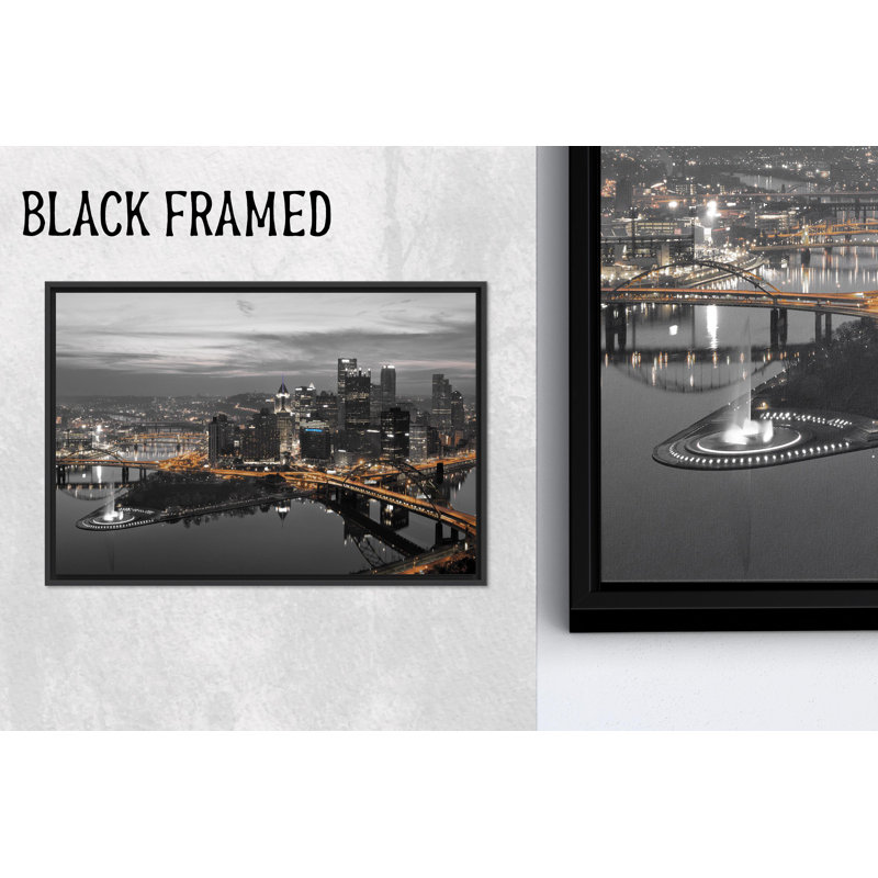 Pittsburgh Night, reproduction d'art sur toile, panoramique, art mural urbain, toile de fond noire 1P, 39,4 po H x 63,1 po l