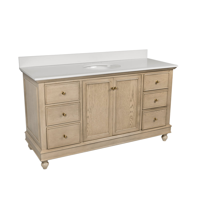 Dorismar 60" Single Bathroom Vanity Set, Greige Oak, Engineered White
