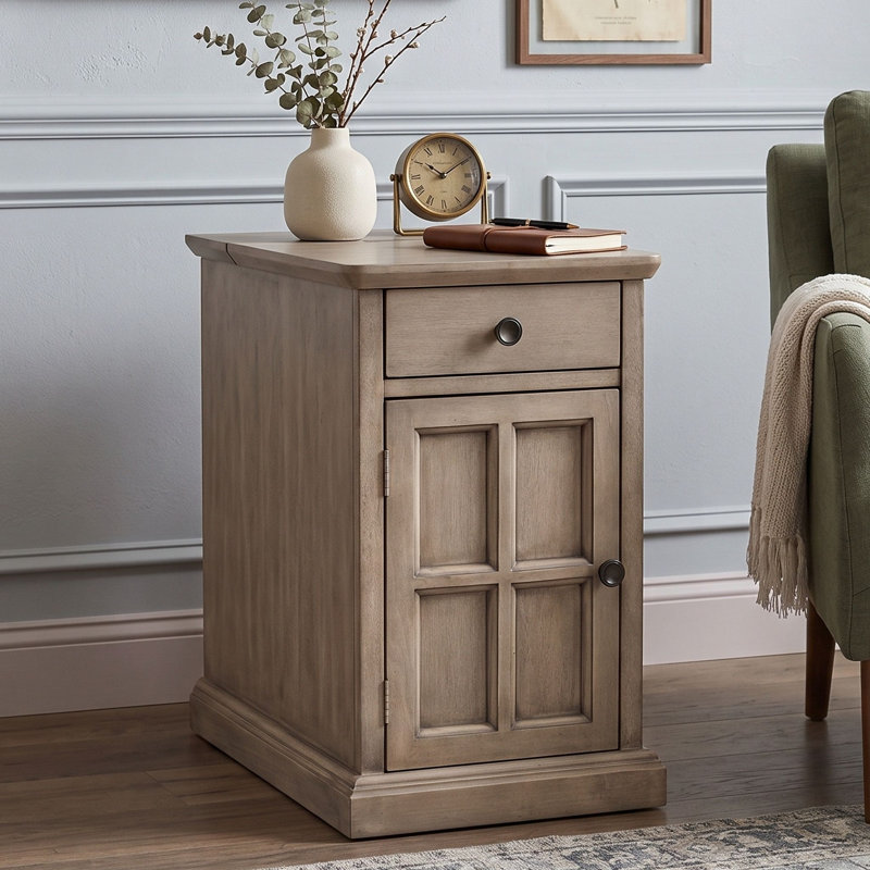 Table de bout classique avec ports USB et tiroir de rangement, tablettes, Brun antique