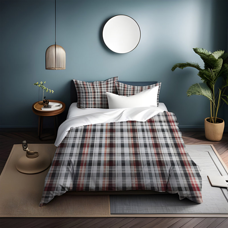 Polyester Checkered Duvet Cover, Twin Duvet Cover + 1 Queen Sham