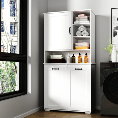 Freestanding Laundry Cabinet With Doors - Tilt-Out Hamper, Ample Storage, White, Adjustable Doors, Shelf Easy Maintenance, Freestanding, Design