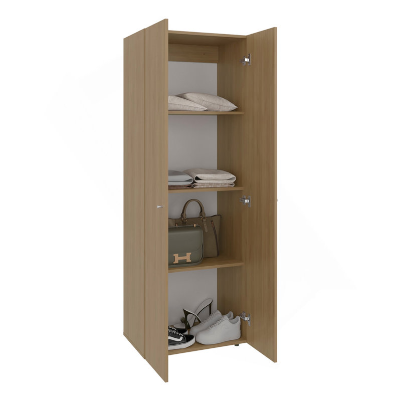 Système d'organisation à 2 portes Home, quatre tablettes fixes, rangement compact pour garde-robe de chambre à coucher, rangement pour salle de lavage, rangement pour buanderie, mobilier de rangement autoportant, chêne naturel