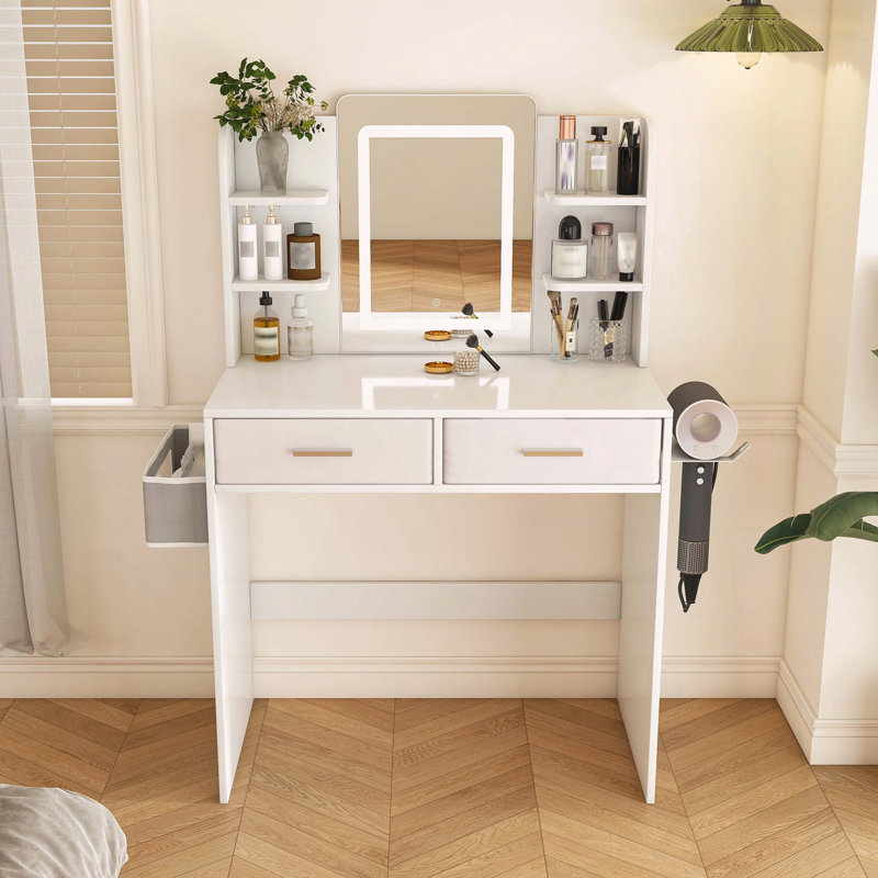 Coiffeuse avec rangement et miroir à DEL
