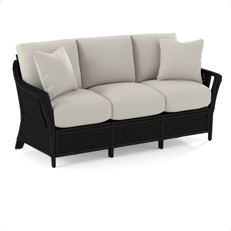 Canapé à accoudoirs évasés 78 po avec coussins réversibles Boca, Tissu performance blanc 0851-94, Noir