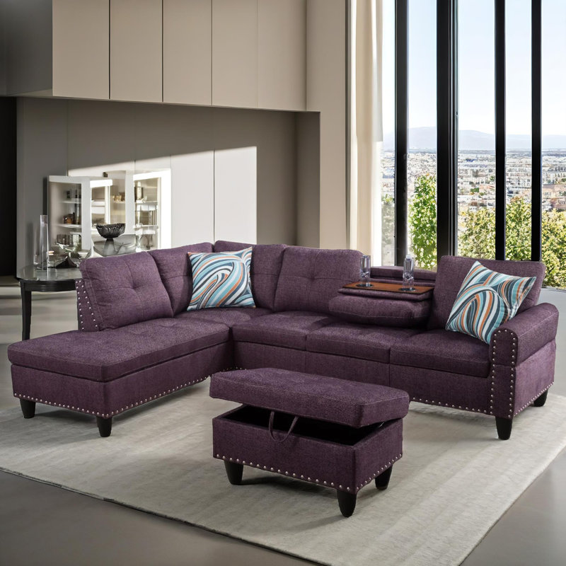 Ensemble de canapé modulaire 3 pièces Amaranth, Lin mauve, Orienté à gauche (vu de face)