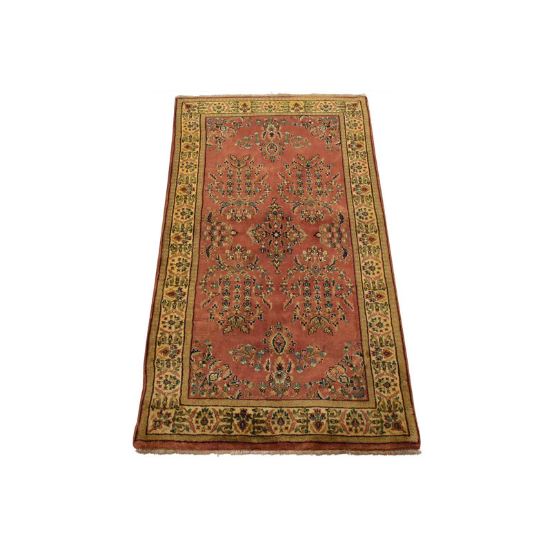Tapis oriental traditionnel en laine rose noué à la main 3 pi x 5 pi Fine