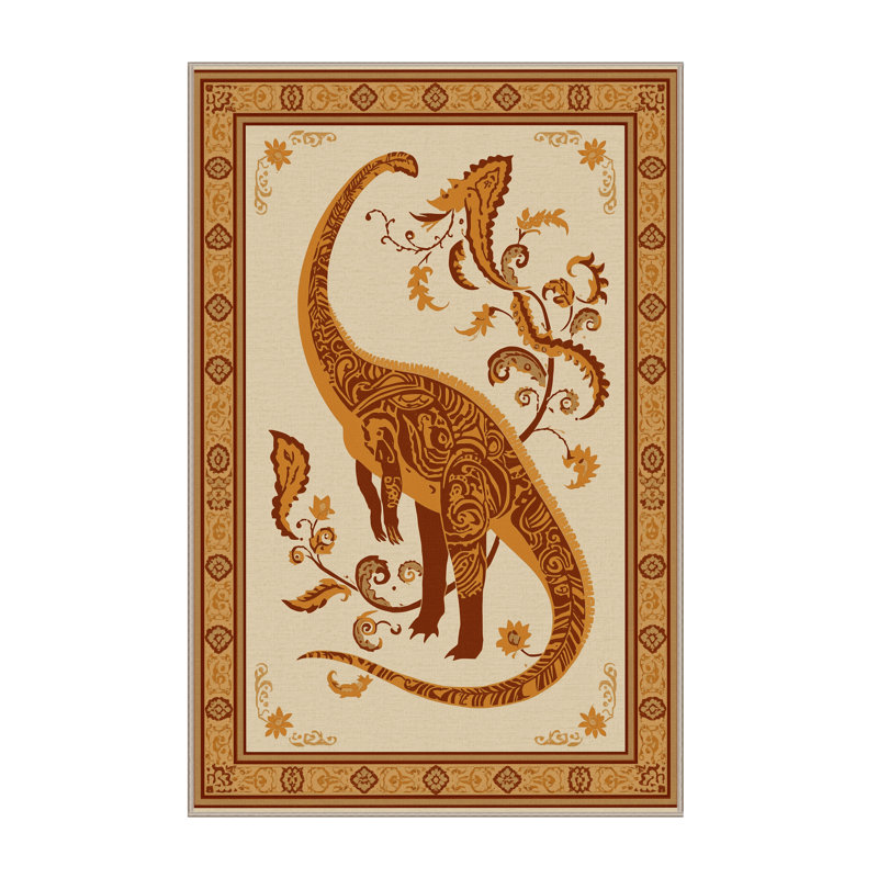 Machine Washable Peirsen Brachiosaurus Classic Oriental Rug in Beige – Beige Binding, 6x9