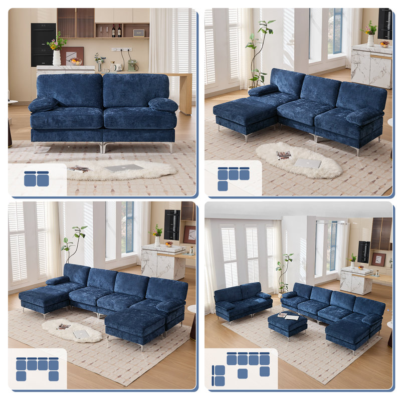 Tennielle 123.62" W Upholstered Modular Sectional Sofa, Blue