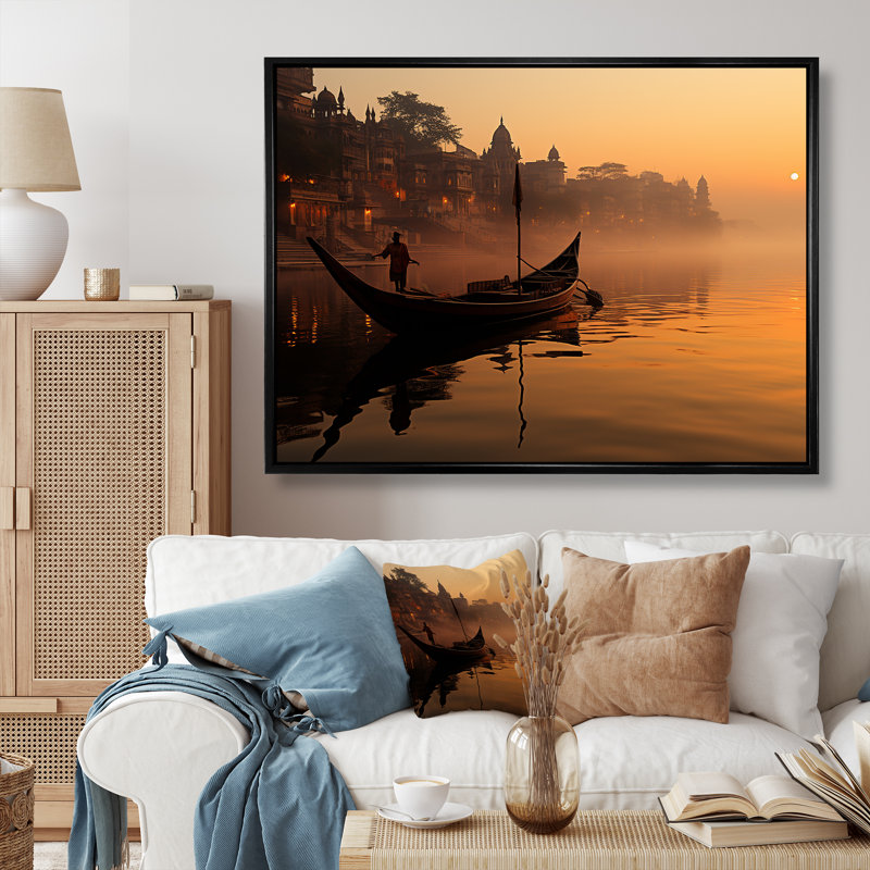 L'hindouisme Varanasi révérence sur toile, Cadre flottant noir, H 30 po x l 40 po