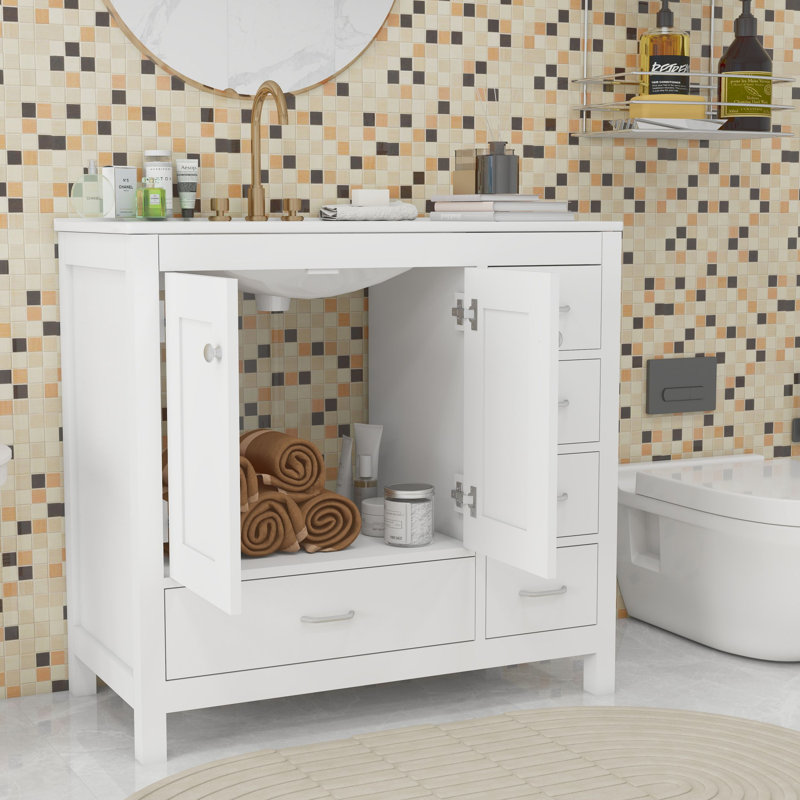Ruthila 36'' Single Bathroom Vanity with Ceramic Top, White