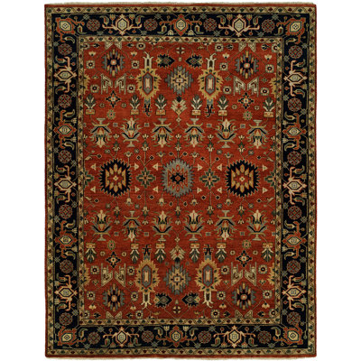 Doreen Hand Knotted Wool Southwestern Area Rug in Rust/Navy