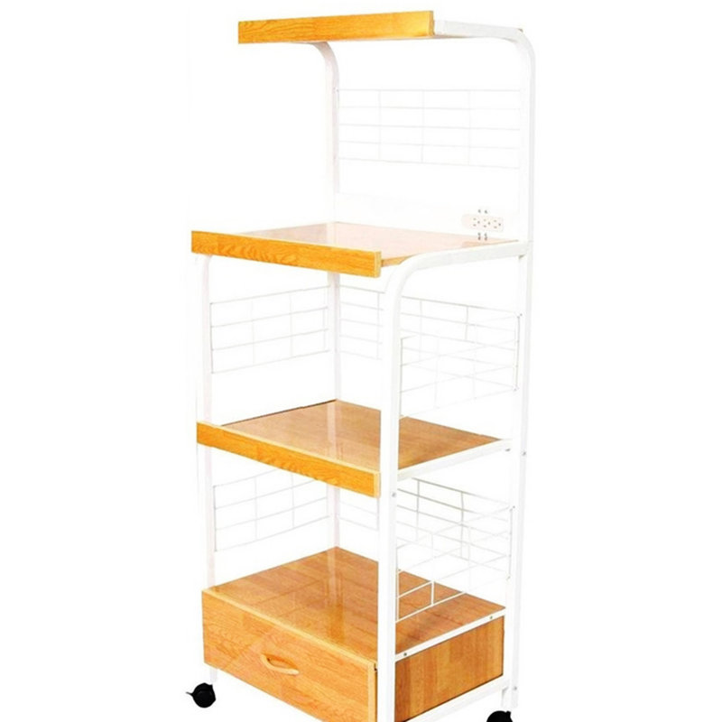 59.5" Tall 3-Tier Microwave Kitchen Cart With Drawer And Outlet(No Include Stool), White