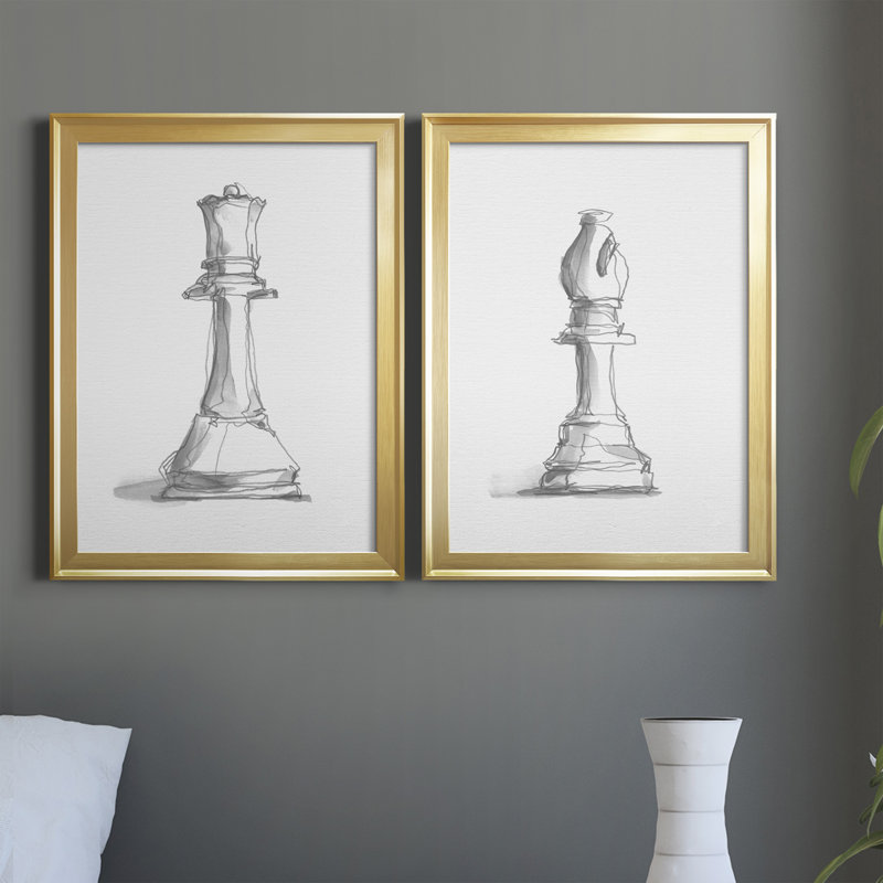 Chess Room Study III - Ensemble de 2 reproductions d'art sur toile, Cadre doré, H 36,5 po x l 53 po x P 1 po