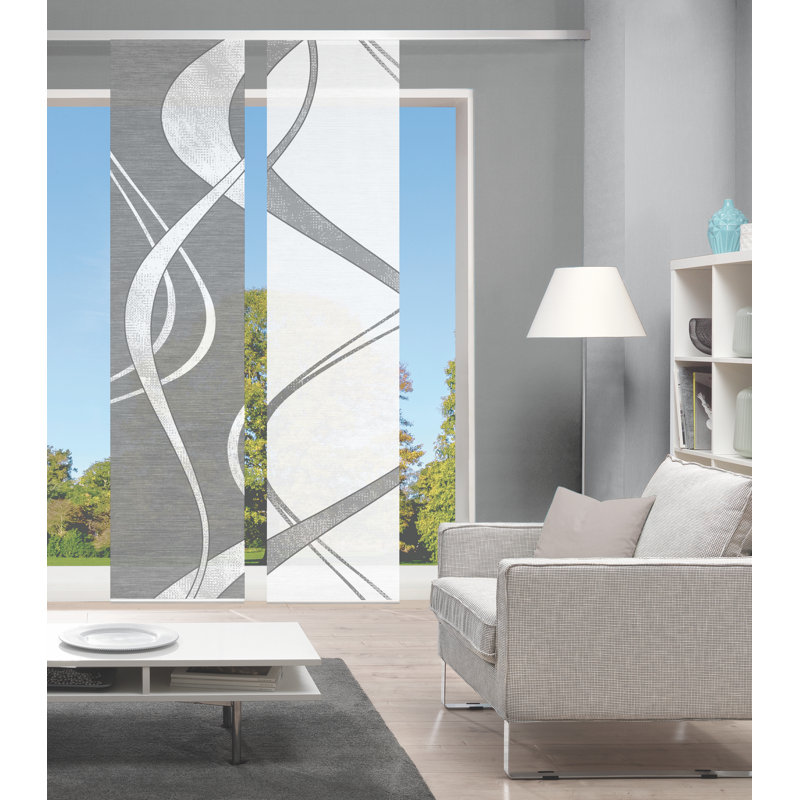Paulin Semi Sheer Curtain Panel Pair, White/Grey