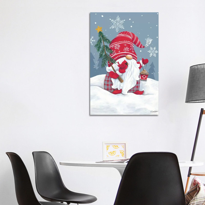 Snowy Gnome With Cardinal by Diane Kater - Print on Canvas, Wrapped Canvas, 101.6 cm H x 66.04 cm W x 3.175 cm D
