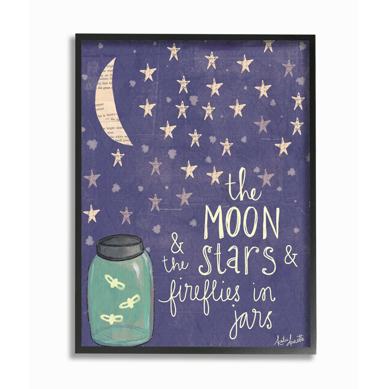 Art mural lucioles étoiles de lune, Giclée encadrée noir minuit, H 14 po x l 11 po