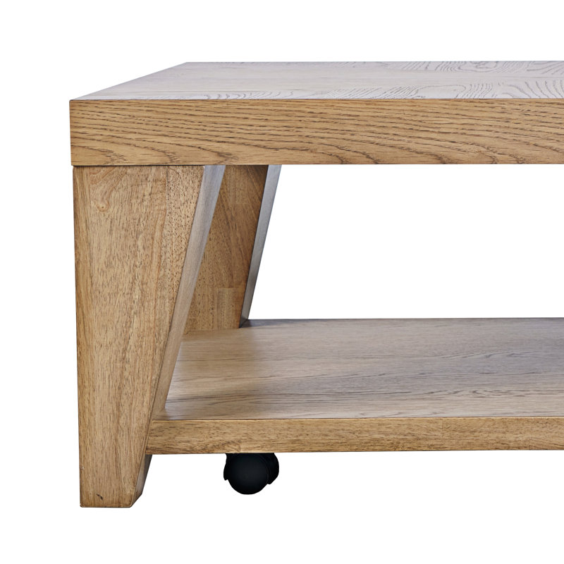 Table basse 50 po avec tablette de rangement et roulettes cachées Nicci Hewitt, Bois naturel