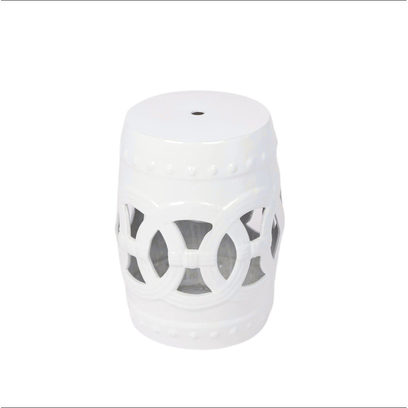 Tabouret tambour en céramique émaillée 10,5 po x 17 po - Table d'appoint intérieure / extérieure - Tabouret de jardin décoratif