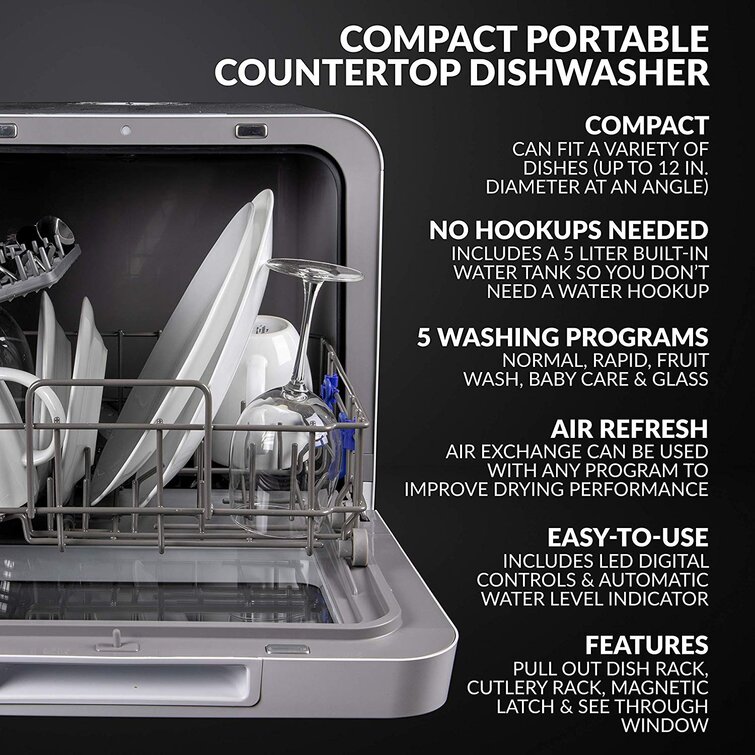Small Compact Portable Countertop Dishwasher w/ 3 Washing Programmable  Settings