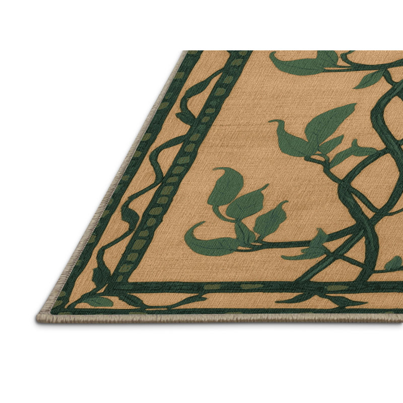 Tapis botanique brun lavable à la machine, Rectangle 5 pi x 8 pi
