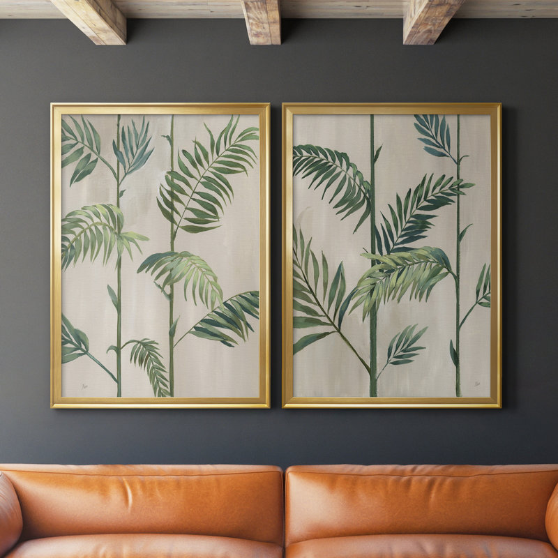 Modern Fronds I - 2 pièces, Or, H 26,5 po x l 73 po x P 1,5 po