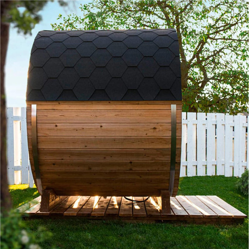 Outdoor Wood Steam Sauna, Canadian Pine Barrel Sauna Room for 3-4 Person with 4.5KW ETL Certified TOULE Heater, Rocks, 8mm Tempered Glass, Waterproof System