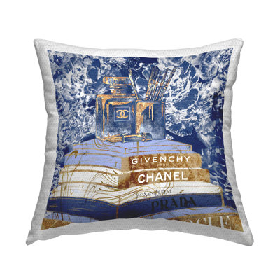 Stupell Industries Blue Fashion Book Pile Glam Designer Accessories Printed Pillow Outdoor Printed Pillow by Ziwei Li
