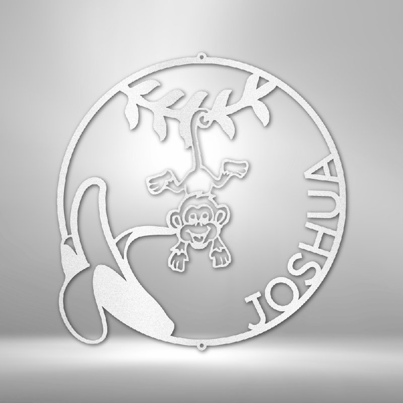 Décoration murale en métal personnalisable Our Little Monkey Monogram, H 14,25 po x l 14,5 po x P 0,5 po, Blanc, Oui