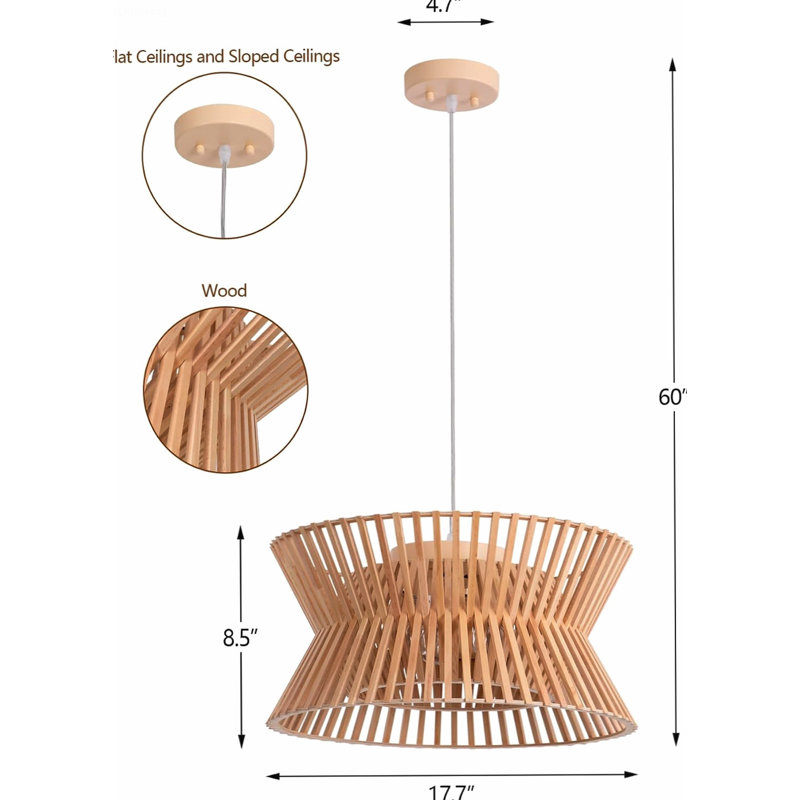 Luminaire suspendu 3 lumières Boho Farmhouse, Bois naturel