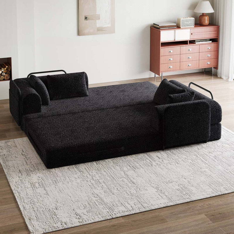 Canapé-lit convertible en chenille avec coussin cylindrique, Noir