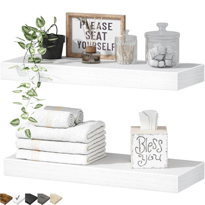 Tablettes murales pour la salle de bain, tablettes flottantes blanches, 16 po de 2, au-dessus de la toilette, style, conception à angle vers le haut 2,5, étalage de plantes grasses 2 livres de 6,7 po de profondeur et serviettes, supports en acier améliorés