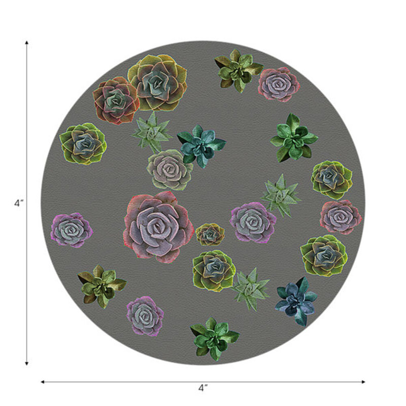 Succulents Floating Intenso Vegan Leather Round Coasters, Gray