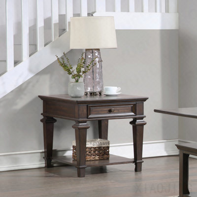 Table de bout de style traditionnel avec tiroir de rangement et finition espresso