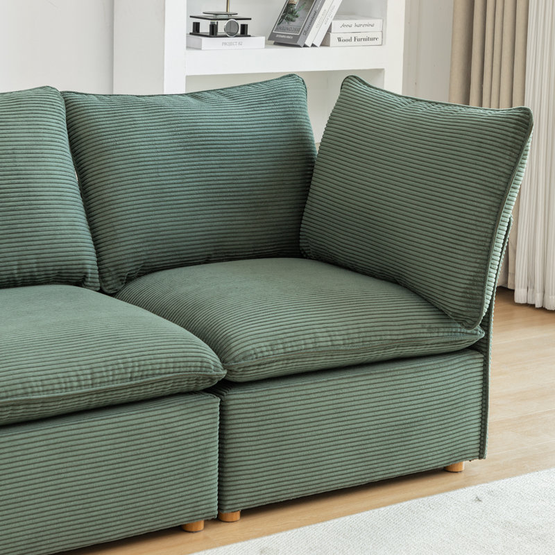 Canapé modulaire en velours côtelé 4 pièces avec deux repose-pieds Hepworth, Velours côtelé vert
