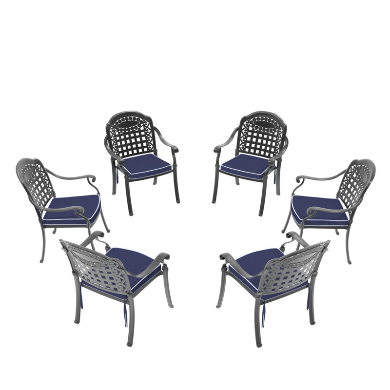 Chaise de patio en fonte d'aluminium 6 pièces avec cadre noir et coussins bleus (Identique à: W1710S00511)