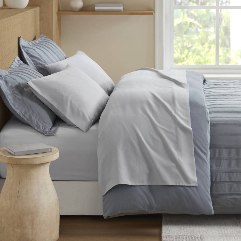 Ensemble de housse de couette à rayures 3 pièces avec 2 taies décoratives
