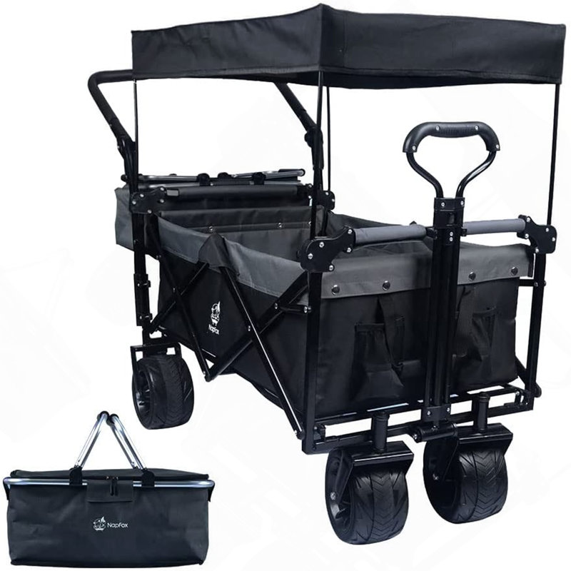 Chariot pliable avec chariot de 140 L pliable avec auvent amovible, chariot pliant avec roues pour tout terrain avec frein, chariot pliable avec sac isotherme, pour le camping