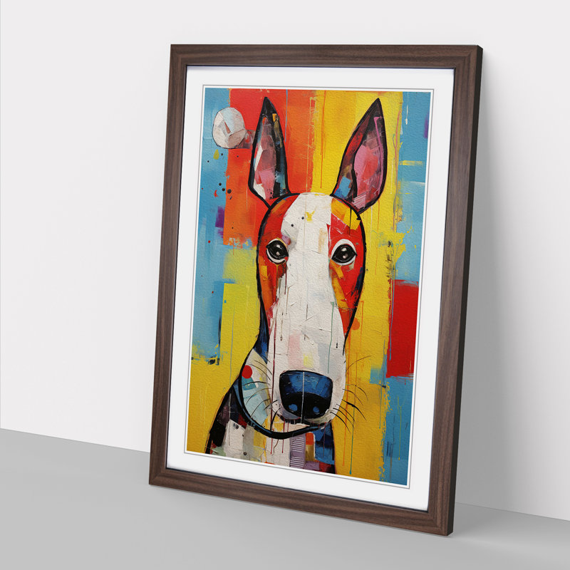 English Bull Terrier Expressionism - Single Picture Frame Print on Wood, 64cm H x 46cm W x 2cm D, Walnut