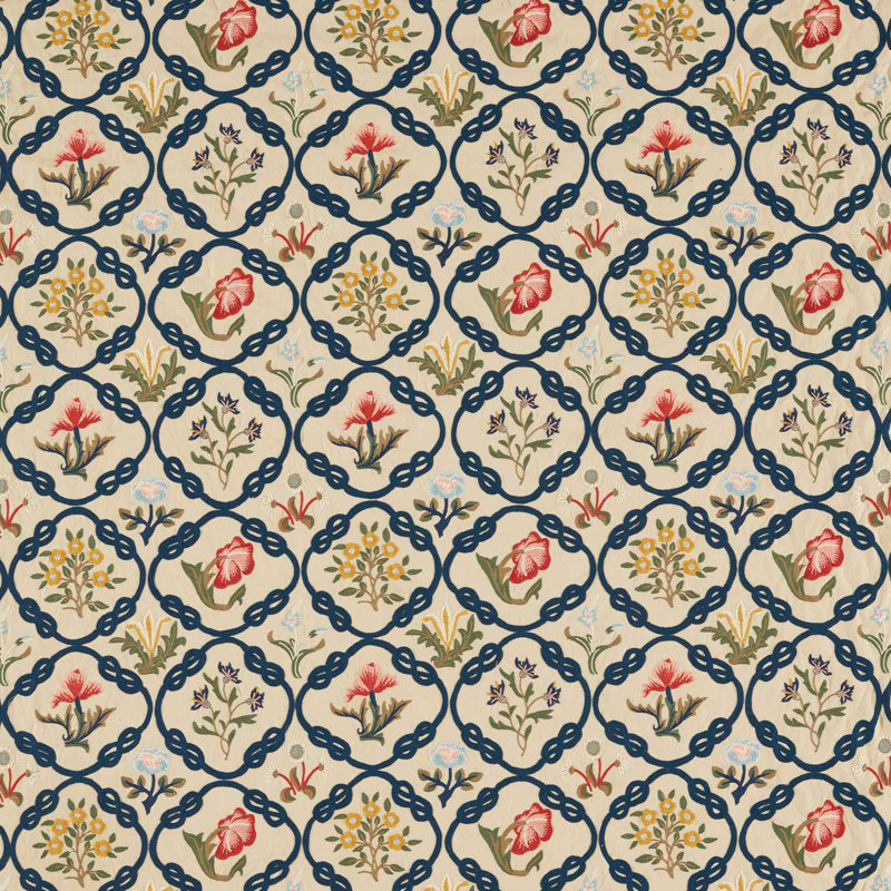 Mays Coverlet Fabric, Indigo/Rose