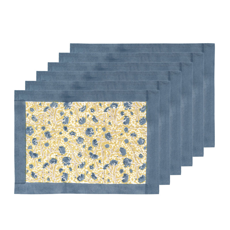 100% Cotton Floral Rectangle Placemat, Blue/Green