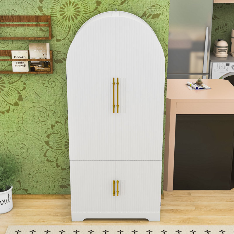 Armoire de rangement arquée moderne avec poignées - conception spacieuse, tablettes réglables, Blanc