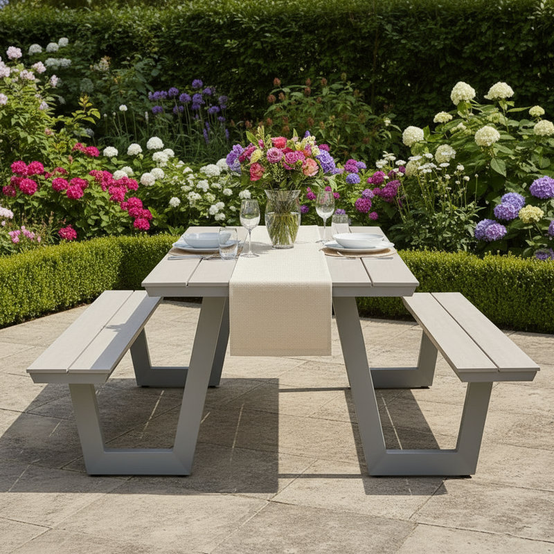 Caliee 6 - Person Patio Dining Set with Rectangular Table, Taupe
