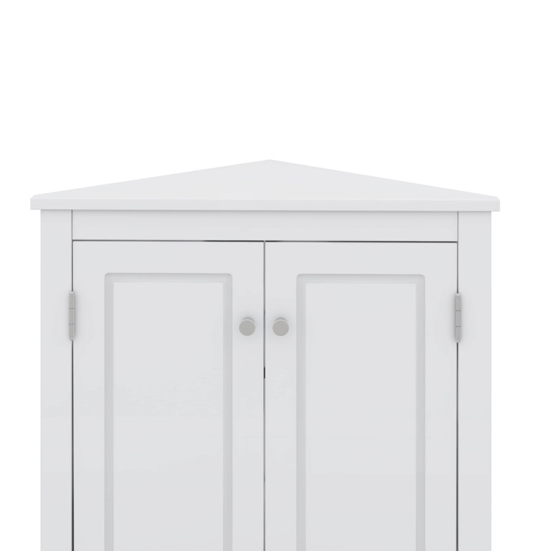 Armoire de coin triangulaire avec tablettes personnalisables et portes chics, Blanc