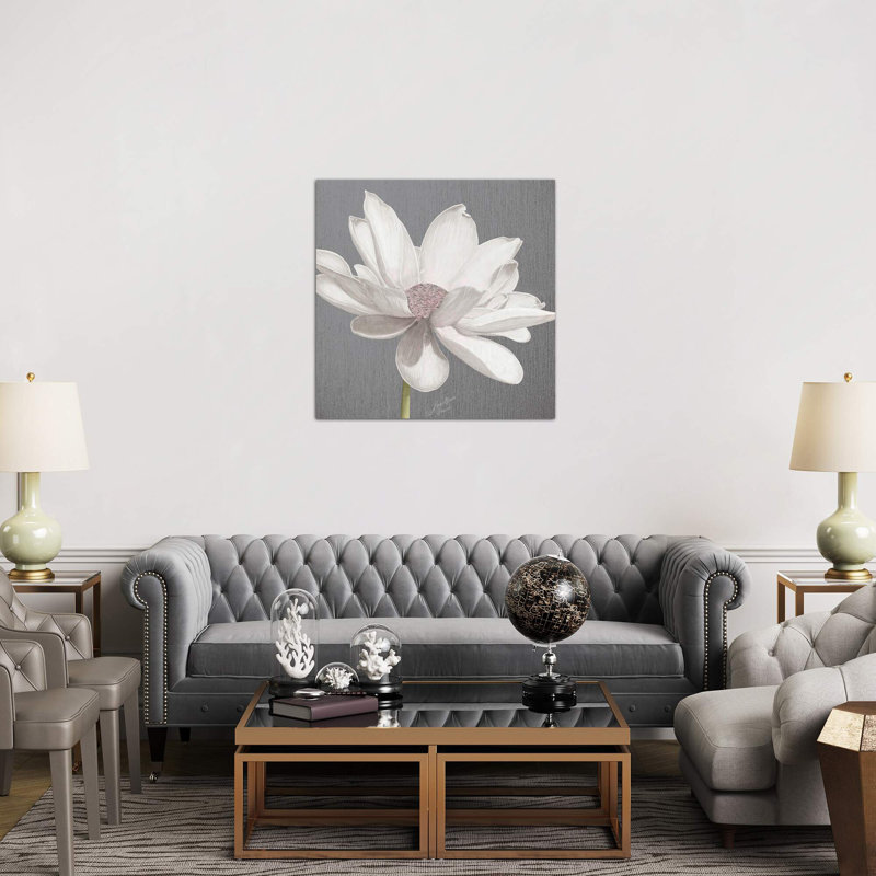 Vintage Lotus On Grey I - Wrapped Canvas Painting, 66.04 cm H x 66.04 cm W x 3.175 cm D