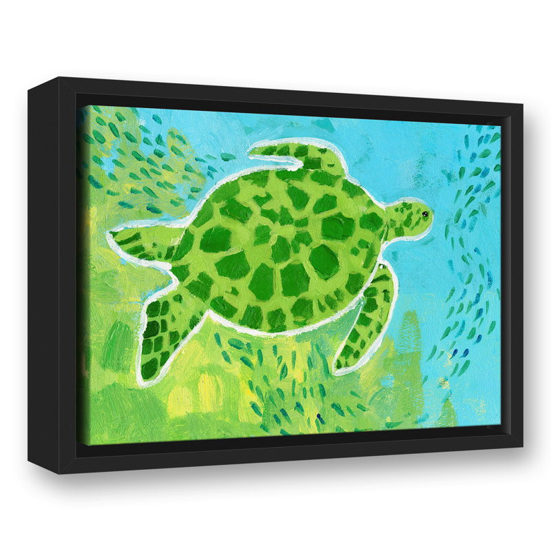 Tortue de mer brillante sur toile, H 12,75 po x l 15,75 po x P 1,75 po, Cadre flottant noir