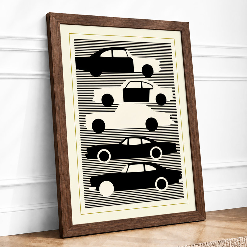Stacked Automobiles Retro - Framed Print, A2 - 59.4 x 42.0 cm, Walnut