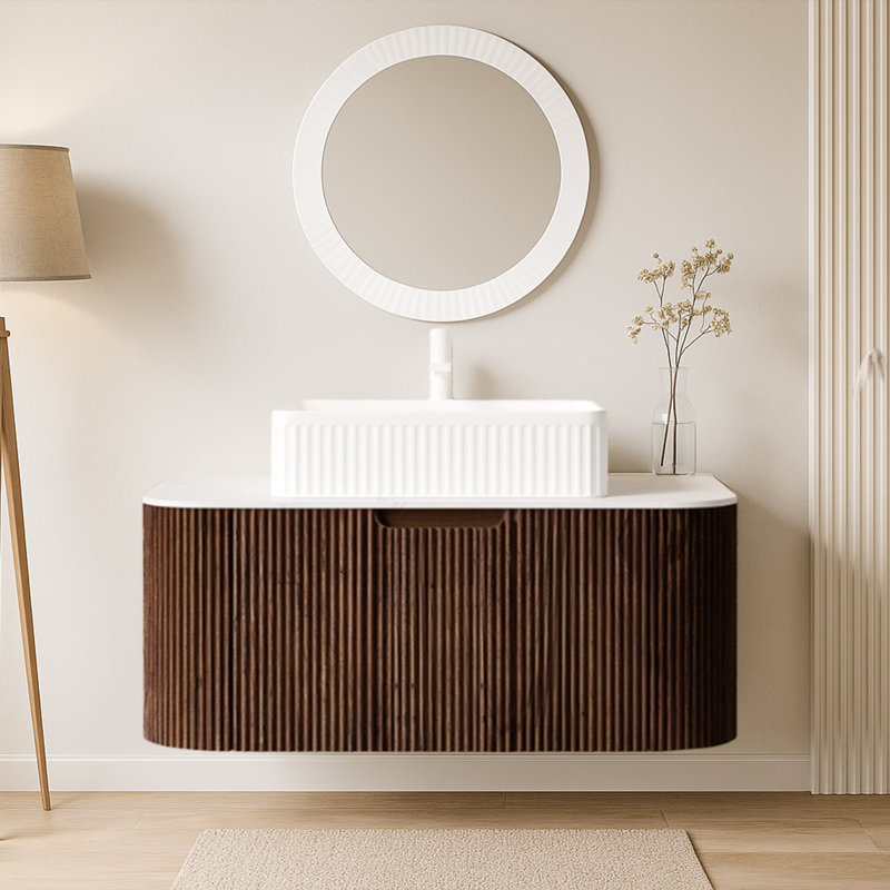 36" Wall-Mounted Bathroom Vanity With Rectangular Ceramic Sink, 3D Striped Drawer Front & Soft-Close Storage – Pre-Assembled
