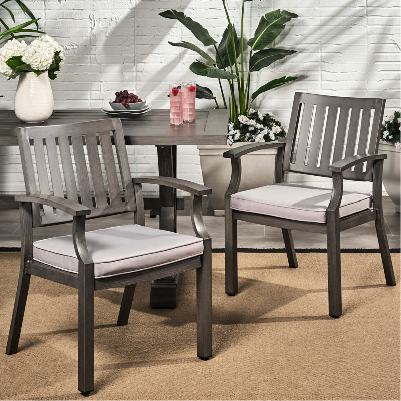 Chaises de salle à manger d'extérieur modernes en aluminium avec coussins gris foncé et argentés, léger, 25,44 de large, assemblage inclus, structure stable, rouille, conception élégante, cadre, requis,