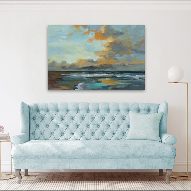 Oceanside Sunset - Aqua Beach Blue Brown, 60" H x 40" W